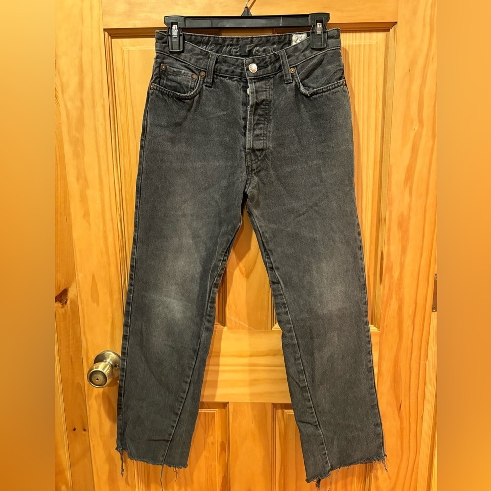 We The Free High Rise Black Raw Hem Straight Jeans
